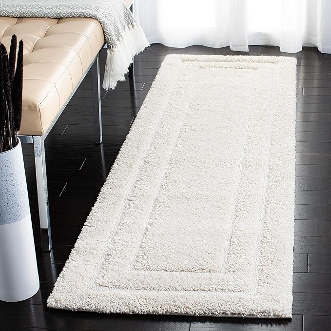 SAFAVIEH Florida Shag Collection Area Rug - 2'3" x 13' Runner, Creme/Creme, Geometric Design, Plush 1.2 Inch Thick Ideal for High Traffic Areas in Living Room, Bedroom, Dining (SG454-1111)