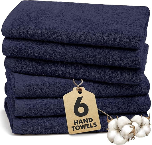 100% Cotton Hand Towels for Bathroom – Soft & Absorbent Towel Set– Pack of 6 Small Towel (34x20in) – Quick Dry Luxury Cotton Hand Towels – Navy Blue