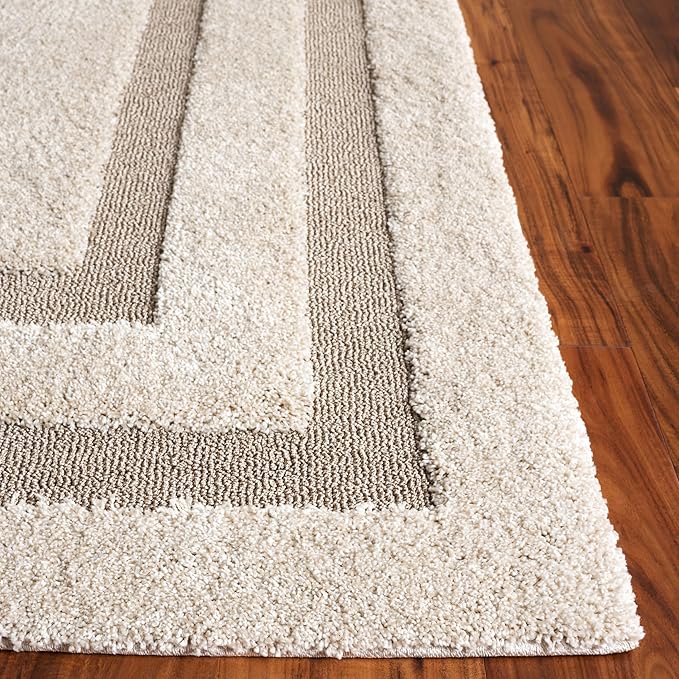 SAFAVIEH Florida Shag Collection Area Rug - 6'7" Square, Beige & Dark Beige, Border Design, 1.2-inch Thick, Ideal for Living Room, Bedroom, Home Office, Dining Space (SG454-1317-7SQ)