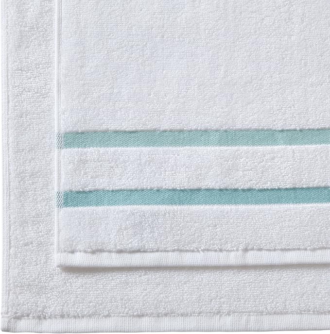 Comfort Spaces Cotton 8 Piece Bath Towel Set Striped Ultra Soft Hotel Quality Quick Dry Absorbent Bathroom Shower Hand Face Washcloths, Multi-Sizes, Zero Twist Aqua 8 Piece