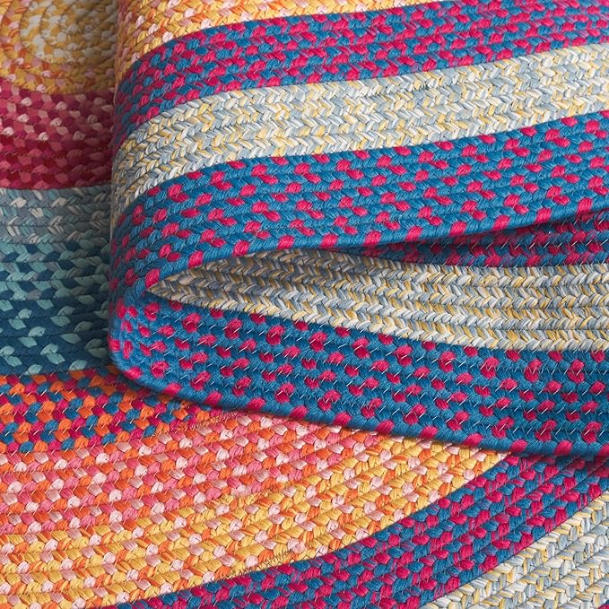 SAFAVIEH Washable Rug Outdoor Braided Collection - 6' x 9' Oval, Red & Orange, Handmade & Reversible, Non-Shedding & Easy to Clean, Ideal for Patio, Backyard, Mudroom (BRD308Q)