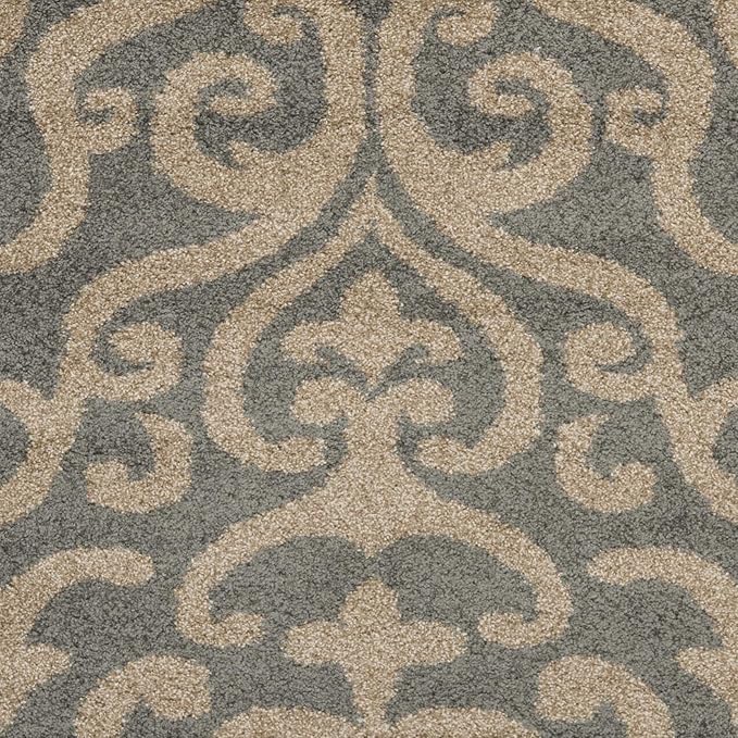 SAFAVIEH Florida Shag Collection Area Rug - 6'7" Square, Grey & Beige, Damask Design, Non-Shedding & Easy Care, 1.2-inch Thick Ideal for High Traffic Areas in Living Room, Bedroom (SG462-8013)