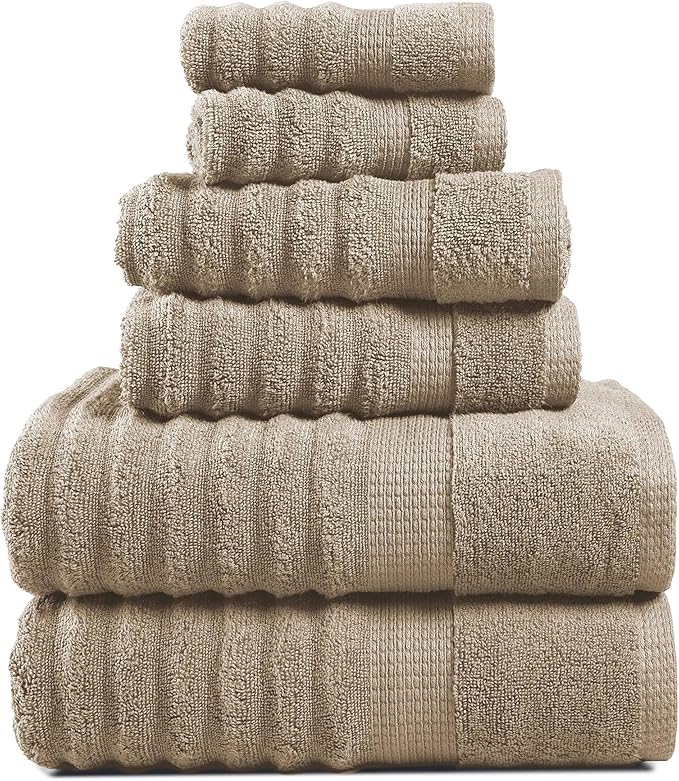 LANE LINEN Bathroom Towel Set 6 Piece - 100% Zero Twist Cotton - Super Soft & Highly Absorbent - 2 Bath, 2 Washcloths, 2 Hand Towels for Bathroom - Fade Resistant, Durable with a Luxury Look - Taupe