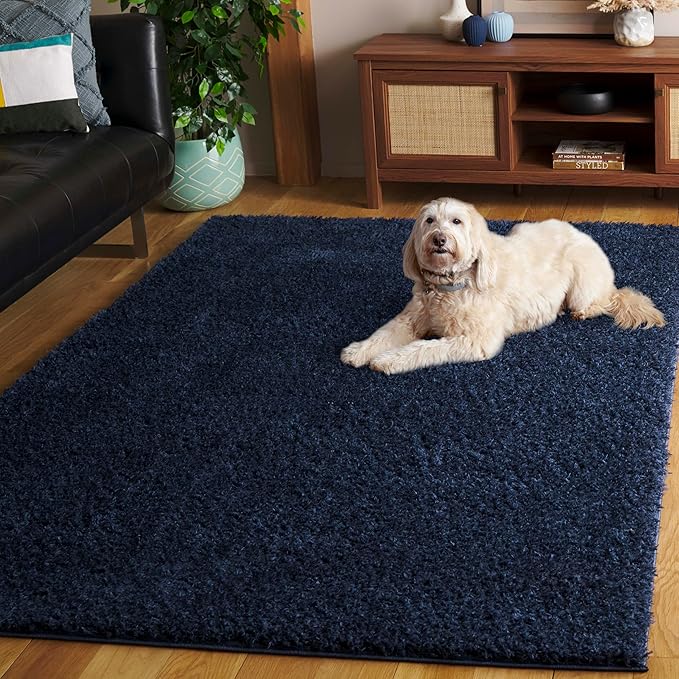 SAFAVIEH Lindsay Shag Collection Area Rug - 6' x 9', Navy, Non-Shedding, 1.8-inch Thick, Ideal for Living Room, Bedroom, Home Office, Dining Space (LNS560N-6)