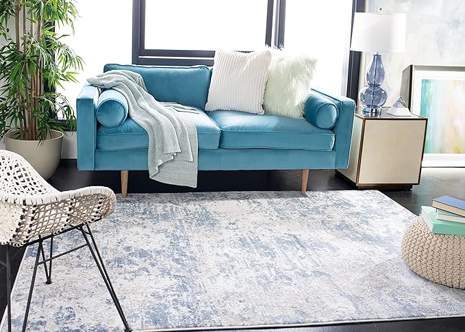 SAFAVIEH Amelia Collection Accent Rug - 4' x 6', Grey & Blue, Modern Abstract Design, Non-Shedding & Easy Care, Ideal for High Traffic Areas in Entryway, Living Room, Bedroom (ALA705F)