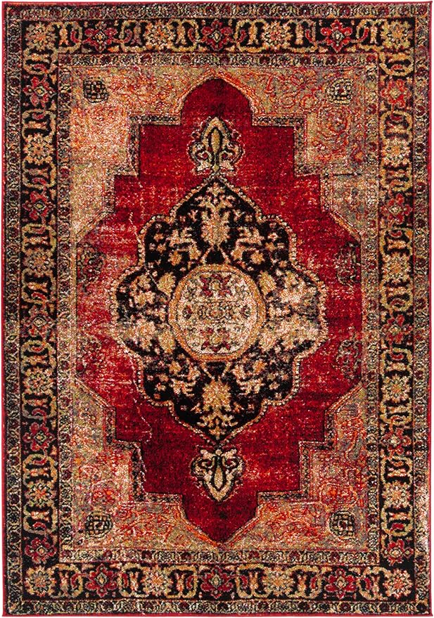 SAFAVIEH Vintage Hamadan Collection Area Rug - 5'3" x 7'6", Red & Multi, Oriental Traditional Persian Design, Non-Shedding & Easy Care, Ideal for High Traffic Areas in Living Room, Bedroom (VTH219A)