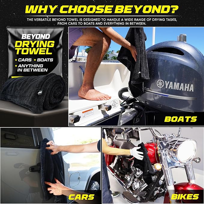 Beyond Drying Towel - Super Absorbent Large Premium Microfiber Detailing Towel for Cars and Boats - 3-Pack