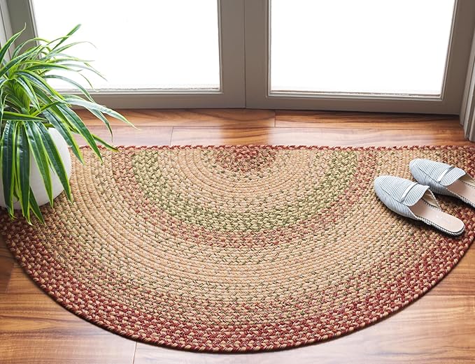 SAFAVIEH Washable Rug Outdoor Braided Collection - 2'6" x 4' Half Moon Shape, Rust & Multi, Handmade & Reversible, Non-Shedding & Easy to Clean, Entryway, Front Door, Kitchen, Mudroom (BRD303A)