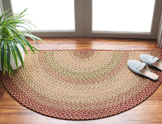 SAFAVIEH Washable Rug Outdoor Braided Collection - 2'6" x 4' Half Moon Shape, Rust & Multi, Handmade & Reversible, Non-Shedding & Easy to Clean, Entryway, Front Door, Kitchen, Mudroom (BRD303A)