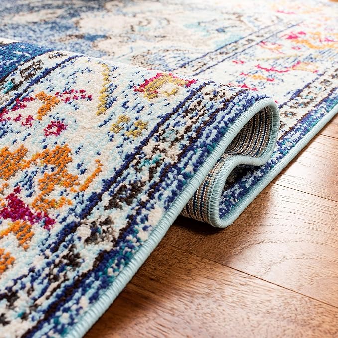 SAFAVIEH Monaco Collection Runner Rug - 2'2" x 22', Navy & Light Blue, Non-Shedding & Easy to Clean, Distressed Medallion Design, Ideal for Hallway, Foyer, Entryway, Kitchen, Bedroom (MNC243N)