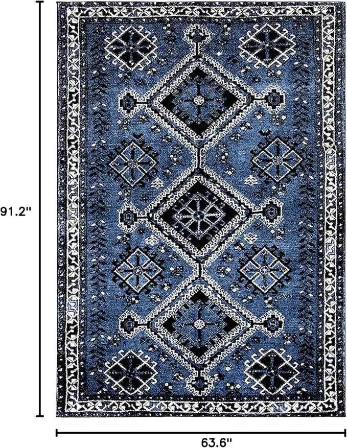 SAFAVIEH Vintage Hamadan Collection Area Rug - 5'3" x 7'6", Blue & Black, Oriental Distressed Design, Non-Shedding & Easy Care, Ideal for High Traffic Areas in Living Room, Bedroom (VTH293M)
