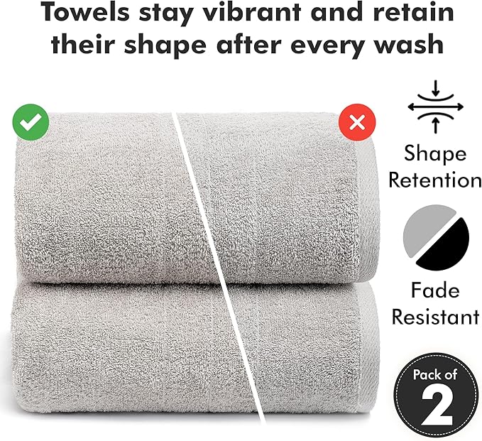Bath Sheets – Extra Large Bathroom Sheet Set – Pack of 2 Jumbo Towels Light Grey (71x35in) – 100% Cotton Soft Quick Dry Large Bath Towels for Adults Hotel Spa Bathroom Use