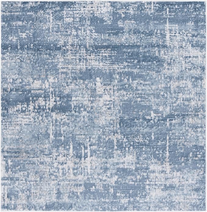 SAFAVIEH Amelia Collection Area Rug - 6'7" Square, Ivory & Steel Blue, Modern Abstract Design, Non-Shedding & Easy Care, Ideal for High Traffic Areas in Living Room, Bedroom, Dining (ALA700D-7SQ)