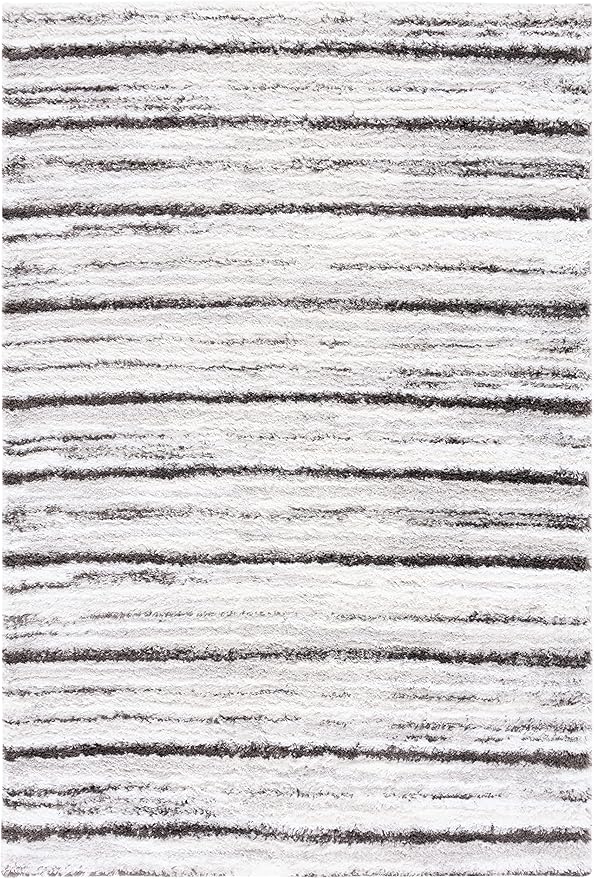 SAFAVIEH Berber Shag Collection Area Rug - 5'5" x 7'7", Grey & Dark Grey, Stripe Design, Non-Shedding & Easy Care, 1.25-inch Thick Ideal for High Traffic Areas in Living Room, Bedroom (BER565F)