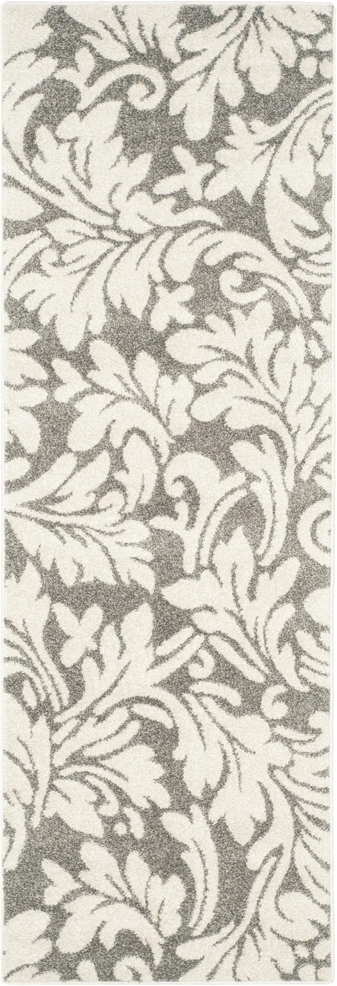 SAFAVIEH Amherst Collection Runner Rug - 2'3" x 9', Dark Grey & Beige, Floral Design, Non-Shedding & Easy Care, Ideal for High Traffic Areas in Living Room, Bedroom (AMT425R)