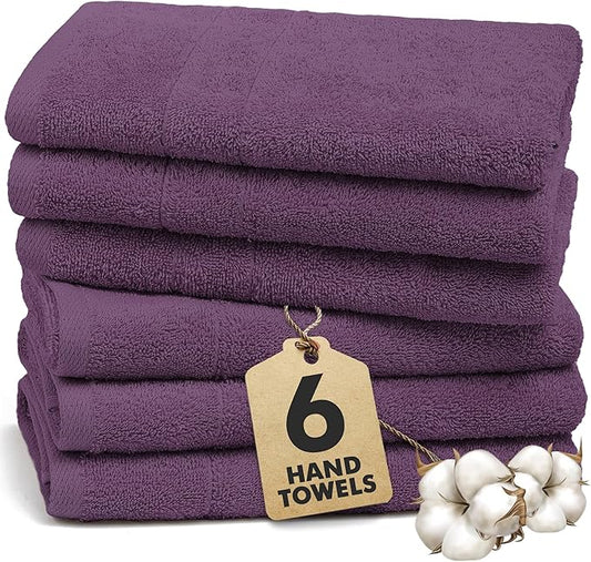 100% Cotton Hand Towels for Bathroom – Soft & Absorbent Towel Set– Pack of 6 Small Towel (34x20in) – Quick Dry Luxury Cotton Hand Towels – Dark Purple