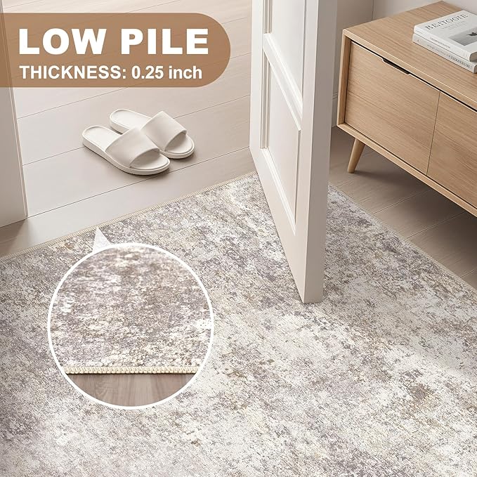 Area Rug Living Room Rugs - 10x14 Abstract Large Soft Indoor Washable Rug Neutral Modern Low Pile Carpet for Bedroom Dining Room Farmhouse Home Office - Brown