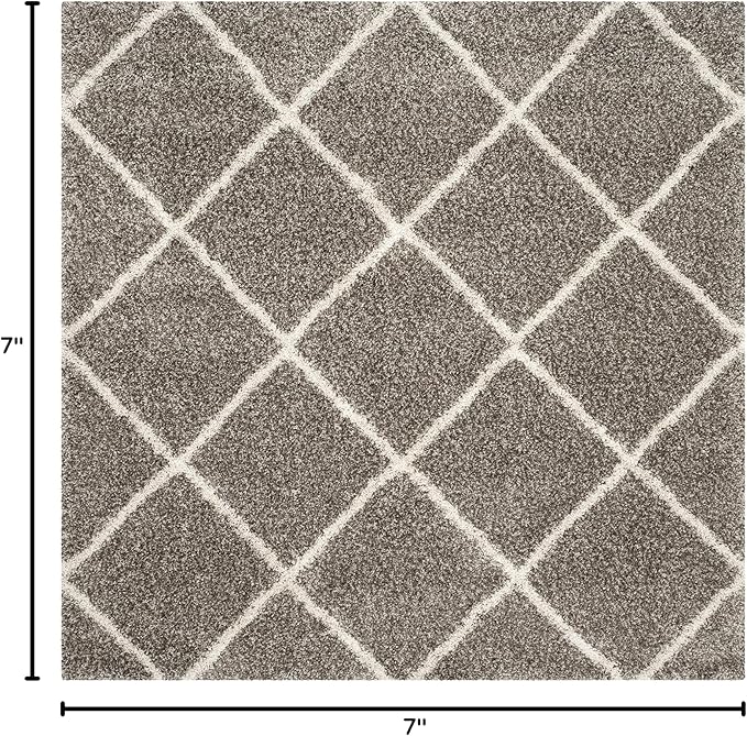 SAFAVIEH Hudson Shag Collection Area Rug - 7' Square, Grey & Ivory, Modern Trellis Design, Non-Shedding & Easy Care, 2-inch Thick Ideal for High Traffic Areas in Living Room, Bedroom (SGH281B)