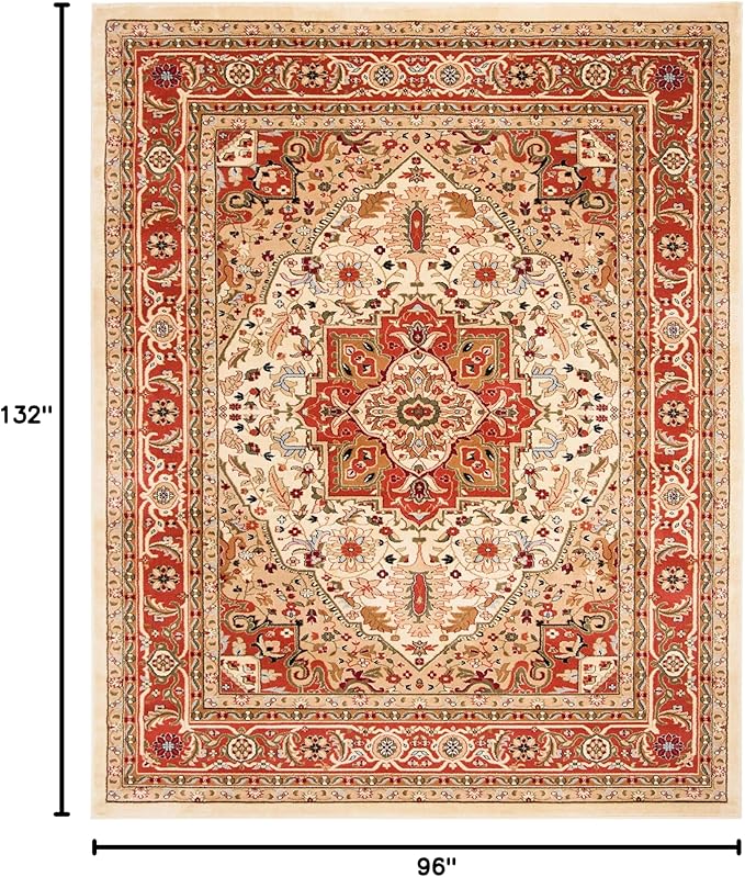 SAFAVIEH Lyndhurst Collection Area Rug - 8' x 11', Ivory & Rust, Traditional Oriental Design, Non-Shedding & Easy Care, Ideal for High Traffic Areas in Living Room, Bedroom (LNH330R)