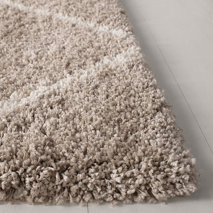 SAFAVIEH Hudson Shag Collection Area Rug - 5' Square, Beige & Ivory, Modern Trellis Design, Non-Shedding & Easy Care, 2-inch Thick Ideal for High Traffic Areas in Living Room, Bedroom (SGH281S)