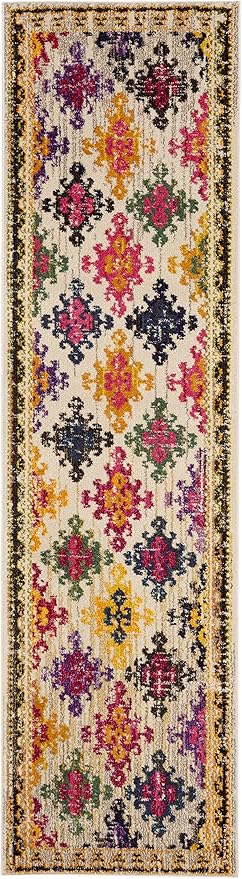 SAFAVIEH Monaco Collection Runner Rug - 2'2" x 8', Ivory & Multi, Boho Diamond Trellis Design, Non-Shedding & Easy Care, Ideal for High Traffic Areas in Living Room, Bedroom (MNC244A)