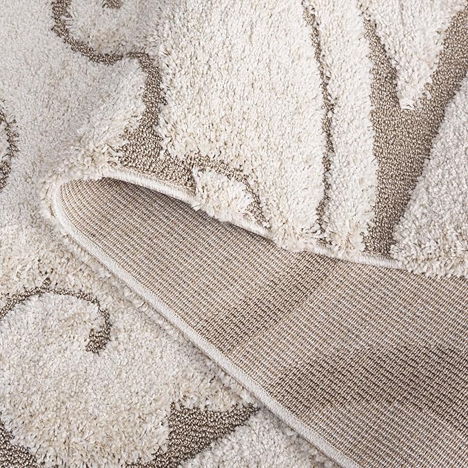 SAFAVIEH Florida Shag Collection Area Rug - 3'3" Square, Cream & Beige, Scroll Design, Non-Shedding & Easy to Clean, High-Low Plush Pile, Ideal for Living Room, Bedroom, Dining Space (SG455-1113)