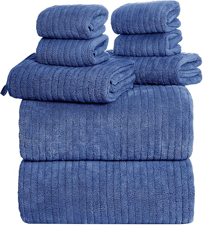 Oversized Bath Towels 8 Piece Towel Set, 2 Extra Large Bath Sheets, 2 Hand, 4 Washcloths, Luxury Soft Super Absorbent Thick Shower Towels for Bathroom, Spa & Hotel, Quick Dry, Navy Blue