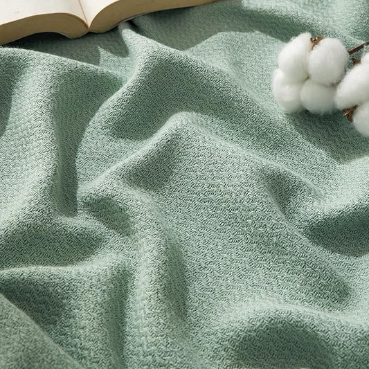 Bedsure GentleSoft 100% Cotton Blanket King Size for Bed - Breathable and Lightweight, Soft Cozy Textured Herringbone Woven Blanket for Summer Spring, Sage Green, 108x90 inches