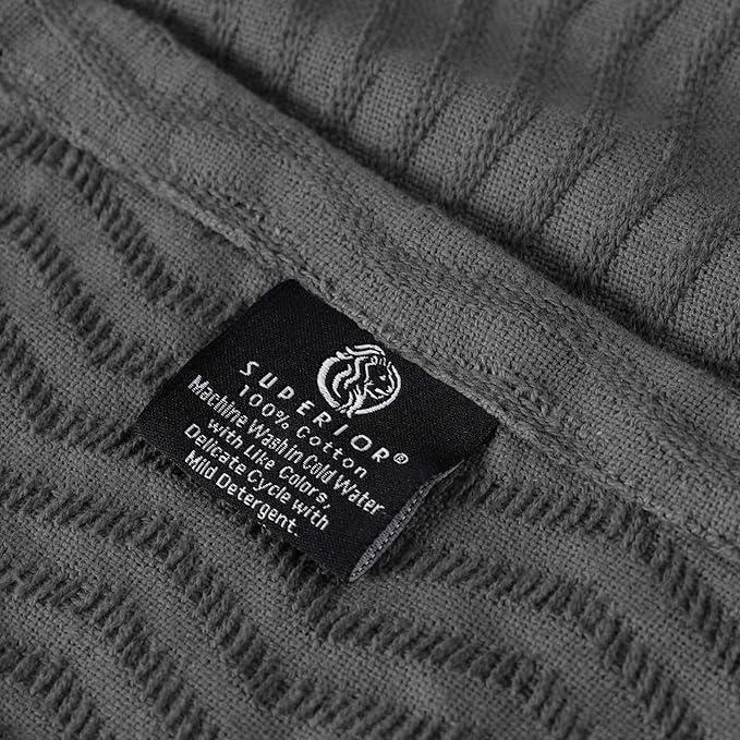 Superior JENA Cotton Blanket, for Picnic, Beach, Traveling or Camping, Bedroom Decor, Essentials, Cover for Bed, Couch, Lounging, Textured Jacquard, Modern Chevron Woven Blanket, Twin, Charcoal