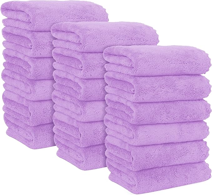 18 Pack Premium Hand Towels - Quick Drying - Microfiber Coral Velvet Highly Absorbent Towels - Multipurpose Use as Hotel, Bathroom, Shower, Spa, Hand Towel 16 x 28 inches (Purple)
