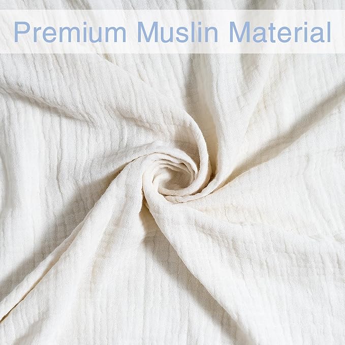 Meracorallo Muslin Swaddle Blanket, 100% Cotton Receiving Blanket Soft and Breathable Swaddle Wrap for Baby Boys and Girls, Cream