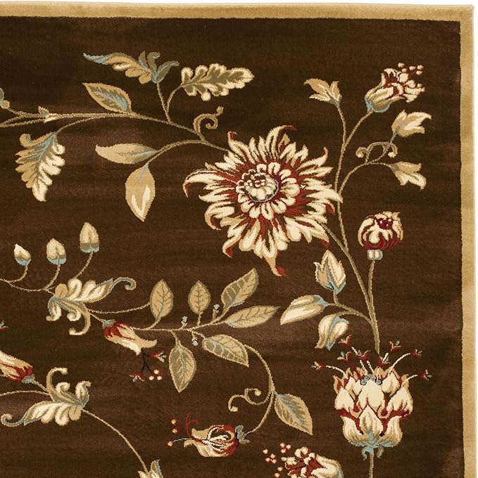 SAFAVIEH Lyndhurst Collection Area Rug - 6'7" Square, Brown & Multi, Traditional Floral Design, Non-Shedding & Easy Care, Ideal for High Traffic Areas in Living Room, Bedroom (LNH552-2591)