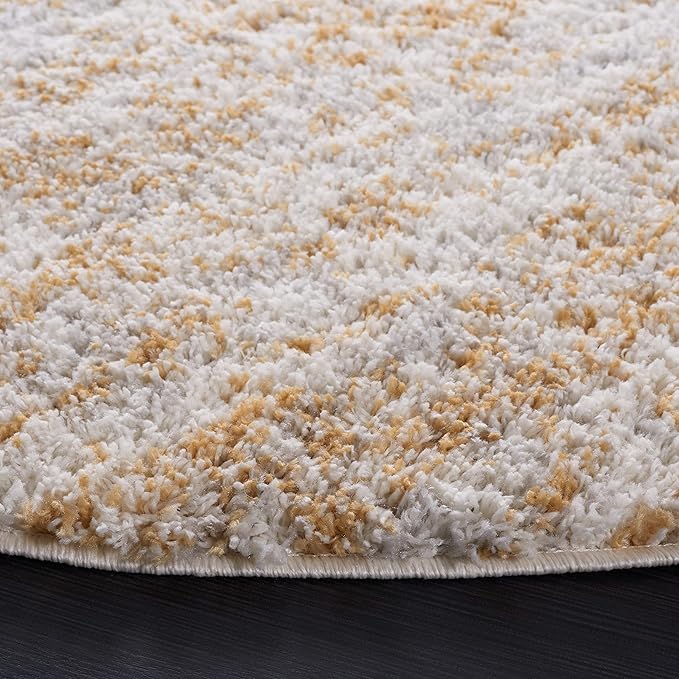 SAFAVIEH Berber Shag Collection Area Rug - 7' Round, Ivory & Light Gold, 1.2-inch Thick Ideal for High Traffic Areas in Living Room, Bedroom (BER563D)