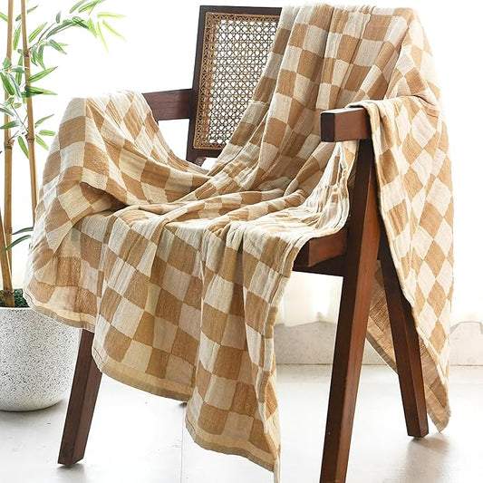 Folkulture Throw Blanket for Couch 50" x 60" |100% Recycled Cotton Couch Chritmas Throw Blanket for Chair, Boho Throws Blankets for Bed,Sofa, Lightweight| Guest Room Must Haves Blanket | Biscuit