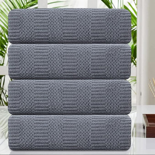 Oliven 4 Piece Large Bath Towel Set 35"x70" Gray Extra Large Bath Sheets Oversized Jumbo Towels 600GSM Soft Highly Absorbent Quick Dry Beach Chair Towel Woven Towels for Bathroom Hotel and Spa