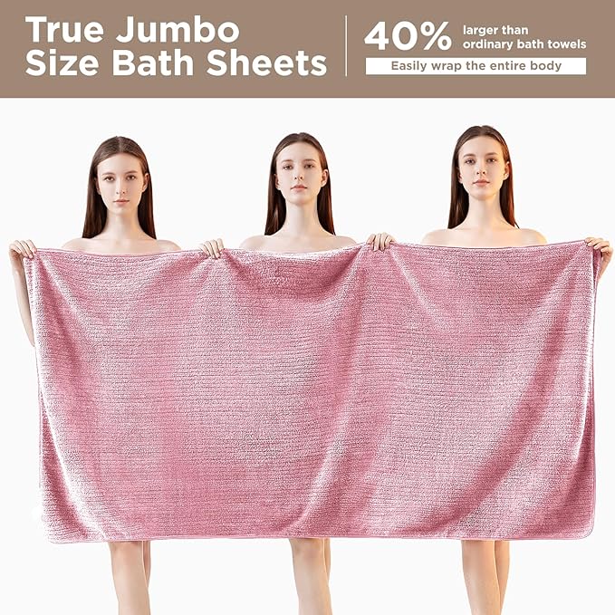Oversized Bath Towels 8 Piece Towel Set, 2 Extra Large Bath Sheets, 2 Hand, 4 Washcloths, Luxury Soft Super Absorbent Thick Shower Towels for Bathroom, Spa & Hotel, Quick Dry, Pink