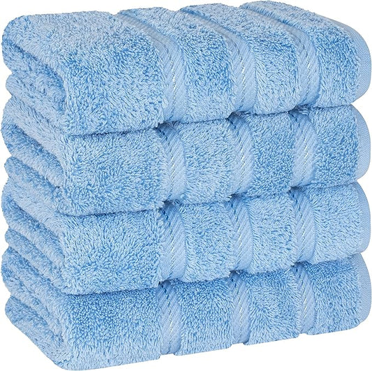 American Soft Linen Luxury Hand Towels for Bathroom, 600 GSM Heawy Weight 16x28 Size 100% Cotton Turkish 4 Piece Hand Face Towel Set, Sky Blue Hand Towels