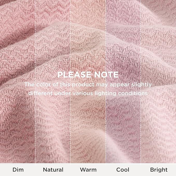 Bedsure GentleSoft 100% Cotton Large Throw Blanket for Couch 50x70 inches - Breathable and Lightweight, Soft Cozy Herringbone Woven Cotton Throw for Summer Spring, Pink Office Chair Blanket