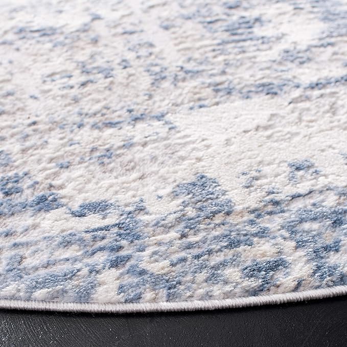 SAFAVIEH Amelia Collection 11' Round Ivory/Blue ALA700A Modern Abstract Non-Shedding Dining Room Entryway Foyer Living Room Bedroom Area Rug