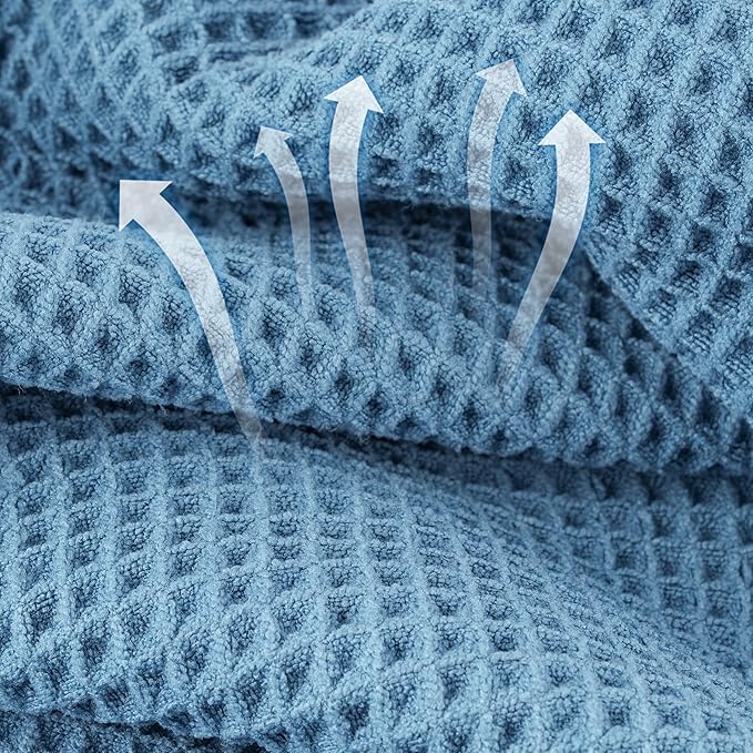 Microfiber Waffle Bath Towels, 4 Pieces, Soft, Absorbent, Fast Drying, Lint Free 430 GSM (Beige+Gray+Blue+White)