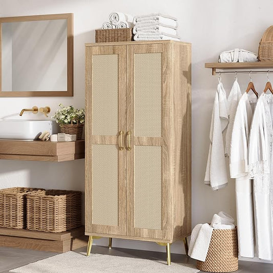 JASIWAY Tall Bathroom Storage Cabinet with Doors and Shelves, 57" Linen Deep Floor Cabinet for Laundry Room Kitchen, Freestanding Pantry for Towel, Adjustable Shelves, Anti-Tipping Device, Wood