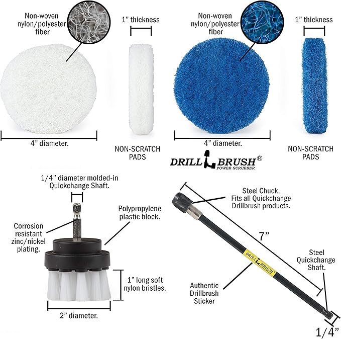 Cleaning Supplies - Drill Attachment - Drill Brush - Drill Power Scrubber Pads - Scrub Brush - Kitchen - Refrigerator - Stove - Cooktop - Oven Rack - Kitchen Sink - Power Scrubber for Pots and Pans