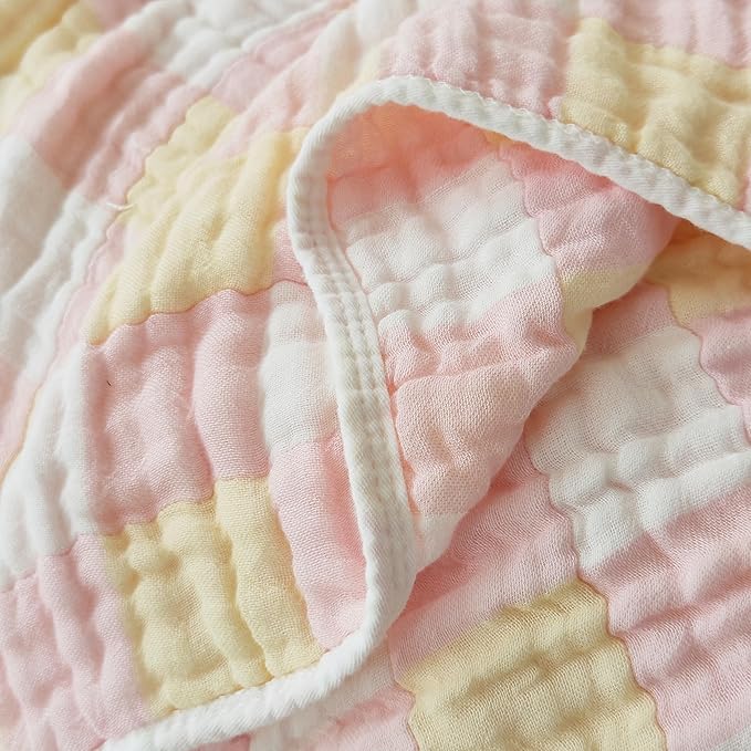Ultra Soft Cozy 6-Layer Muslin 100% Cotton Checkered King Bed Blanket Breathable Lightweight Checkboard Bed Blankets Decorative for Sofa Bed All Seasons Both Sides (Mix, King 90" 104")