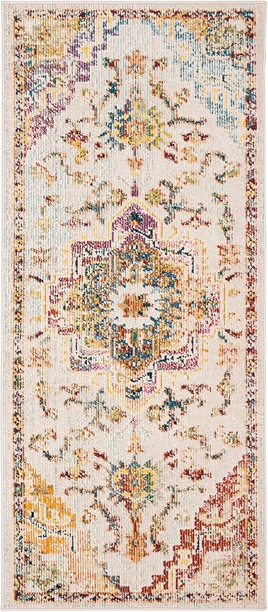 SAFAVIEH Crystal Collection Accent Rug - 2'2" x 5', Light Blue & Grey, Boho Chic Distressed Design, Non-Shedding & Easy Care, Ideal for High Traffic Areas in Entryway, Living Room, Bedroom (CRS501M)
