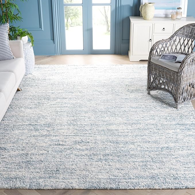 SAFAVIEH Berber Shag Collection Area Rug - 9' x 12', Ivory & Light Aqua, 1.2-inch Thick Ideal for High Traffic Areas in Living Room, Bedroom (BER563J)