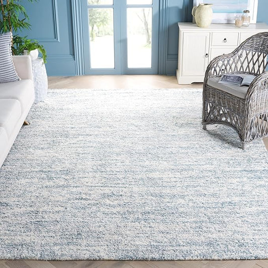 SAFAVIEH Berber Shag Collection Area Rug - 11' x 15', Ivory & Light Aqua, Modern Design, Non-Shedding & Easy Care, 1.2-inch Thick, Ideal for The Living Room, Bedroom, Dining Room (BER563J-1115)