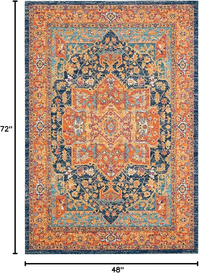 SAFAVIEH Evoke Collection 4' x 6' Blue/Orange EVK275C Oriental Medallion Distressed Non-Shedding Living Room Bedroom Accent Rug