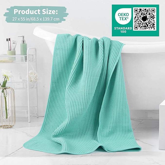 Microfiber Waffle Bath Towels, 4 Pieces, Soft, Absorbent, Fast Drying, Lint Free 430 GSM (Turquoise)
