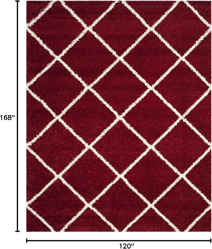 SAFAVIEH Hudson Shag Collection Area Rug - 10' x 14', Red & Ivory, Modern Trellis Design, Non-Shedding & Easy Care, 2-inch Thick Ideal for High Traffic Areas in Living Room, Bedroom (SGH281R)