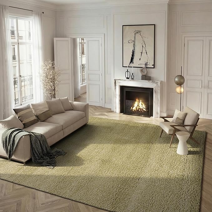 SAFAVIEH Santa Monica Shag Collection 8' x 10' Green SGN725 Solid Non-Shedding Living Room Bedroom Dining Room Entryway Plush 2-inch Thick Area Rug
